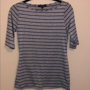 Gray with royal blue striped short sleeved shirt